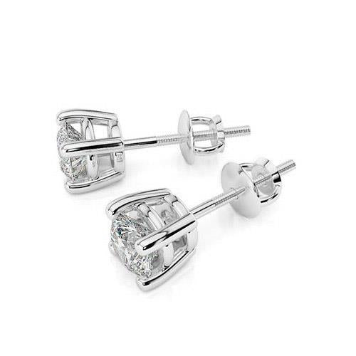 Boucles D'oreilles Clous Réel Diamants Taille Ronde 3.00 Carats Or Blanc