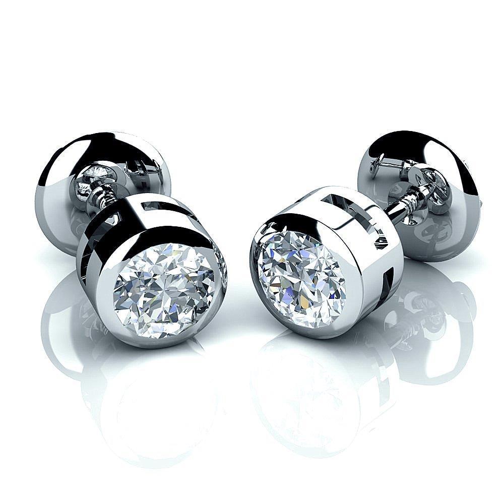 Boucles D'oreilles Clous Véritable Diamants Coupe Ronde 2 Carats Or Blanc