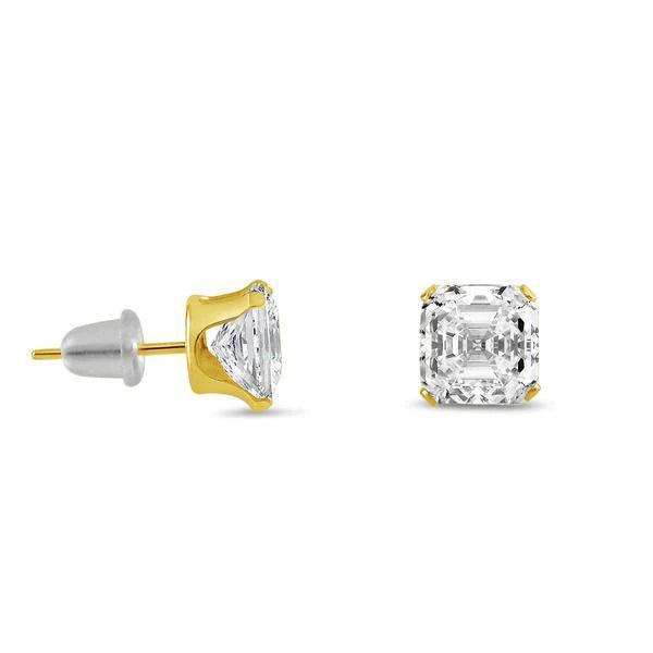 Boucles D'oreilles Clous d'oreilles Réel Diamants Taille Asscher 2 Carats Or Jaune 14 Carats Neuf