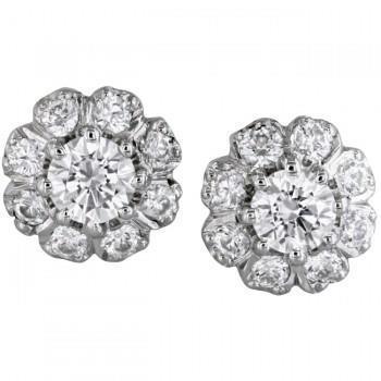 Boucles D'oreilles Cluster Studs Réel Diamants Halo Or Blanc Mousseux 4.20 Carats