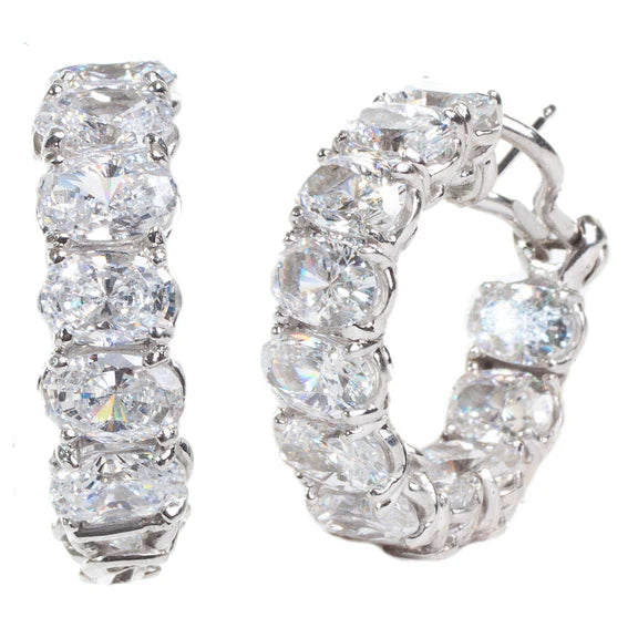 Boucles D'oreilles Créoles A 8,80 Carats De Réel Diamants Ovales