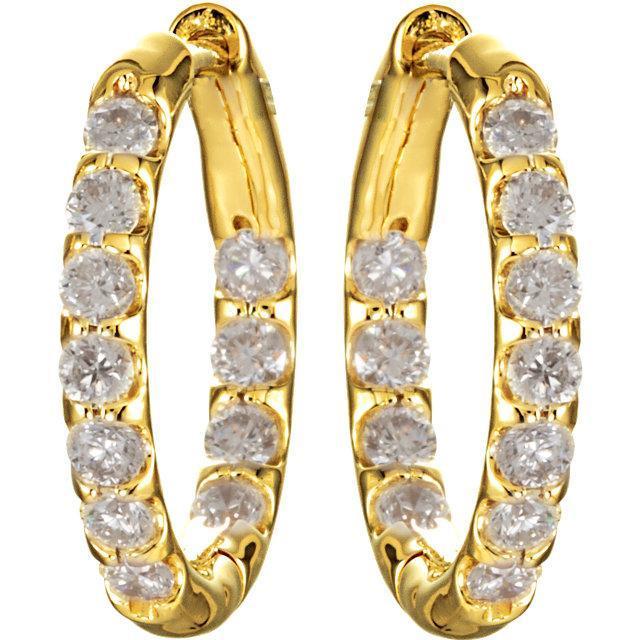 Boucles D'oreilles Créoles A L'intérieur Et A L'extérieur Avec Réel Diamant Rond De 1,50 Carat