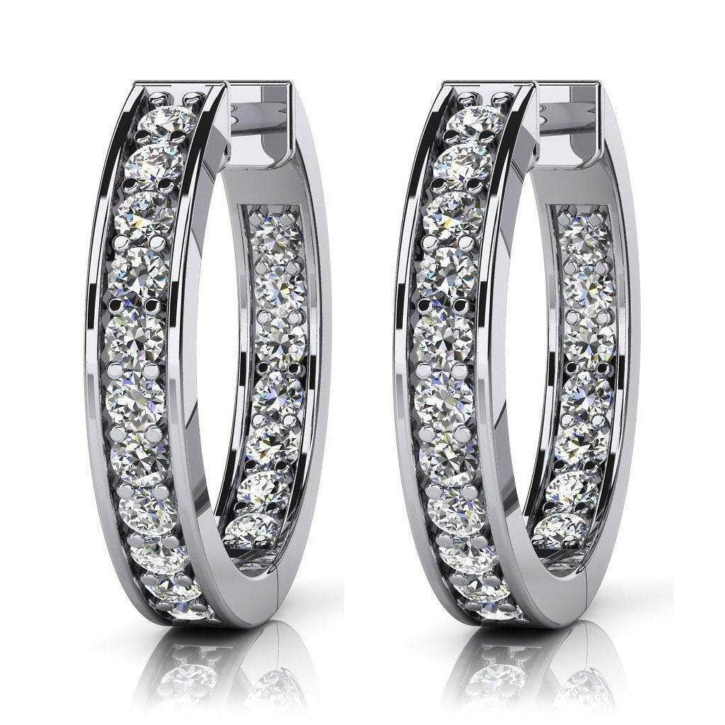 Boucles D'oreilles Créoles A Une Rangée De Griffes 3.60 Ct De Véritable Diamants Ronds En Or Blanc