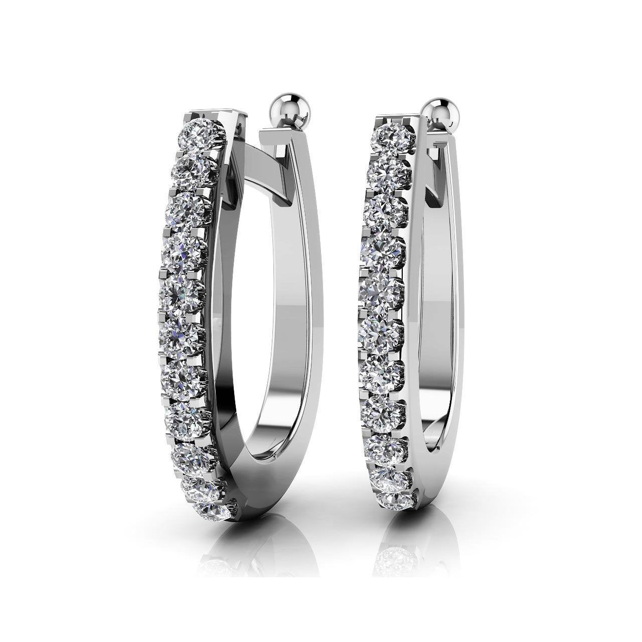 Boucles D'oreilles Créoles Classiques Pour Femmes Avec Réel Diamants Ronds De 2.20 Cts En Or Blanc 14K