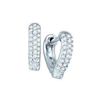 Boucles D'oreilles Créoles Dame En Forme De Coeur Avec 3,25 Carats De Réel Diamants Taille Ronde Or Blanc