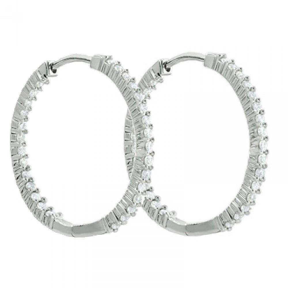 Boucles D'oreilles Créoles Dame En Or Blanc 14K F Vvs1 Coupe Ronde 2.90 Ct Réel Diamants