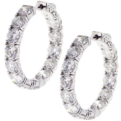 Boucles D'oreilles Créoles Dame En Or Blanc Etincelant 14K De Naturel Diamant 3,90 Carats