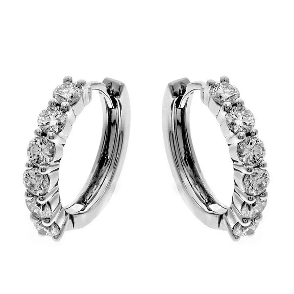 Boucles D'oreilles Créoles Dames Réel Diamants Etincelants De 3.00 Carats En Or Blanc 14K