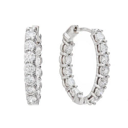 Boucles D'oreilles Créoles Dames Réel Diamants Etincelants De 4.10 Carats En Or Blanc 14K
