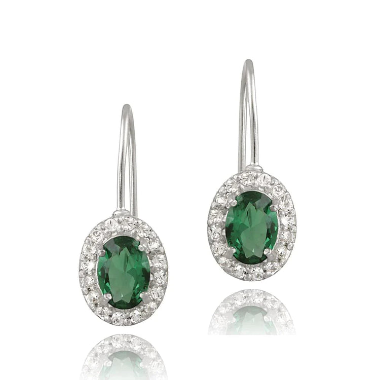 Boucles D'oreilles Créoles Émeraude Vert Et Diamants 6.90 Carats Or Blanc 14K