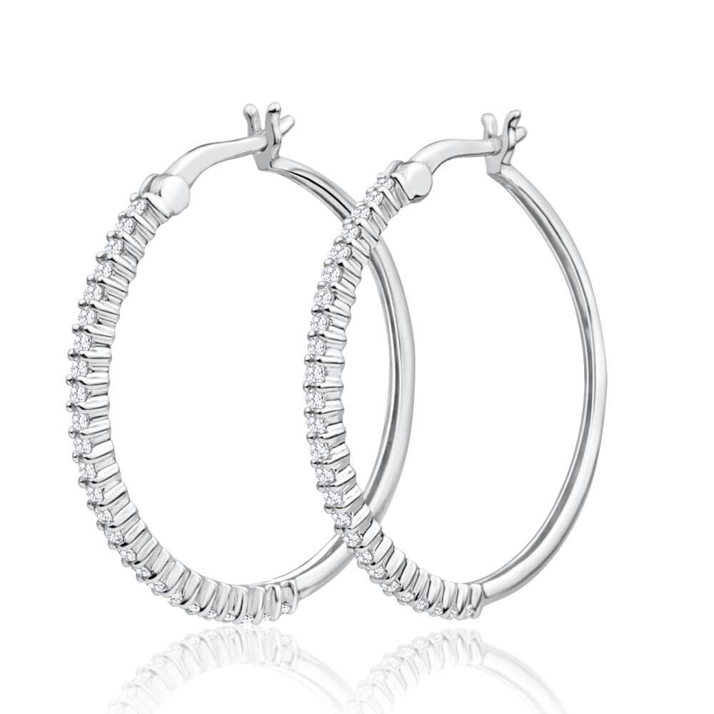 Boucles D'oreilles Créoles En Or Blanc 14K 2.50 Carats Avec Réel Diamants Taille Brillant