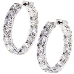 Boucles D'oreilles Créoles En Or Blanc 14K Avec 3,90 Carats De Naturel Diamants Etincelants Pour Dame
