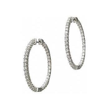 Boucles D'oreilles Créoles En Or Blanc 14K Avec 3,90 Carats De Réel Diamants Etincelants Pour Dame