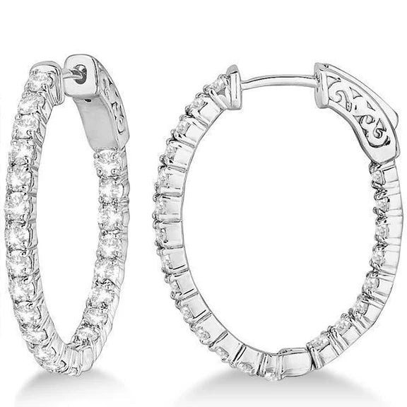 Boucles D'oreilles Créoles En Or Blanc 14K De 4.40 Ct Avec Réel Diamants Taille Brillant Neufs