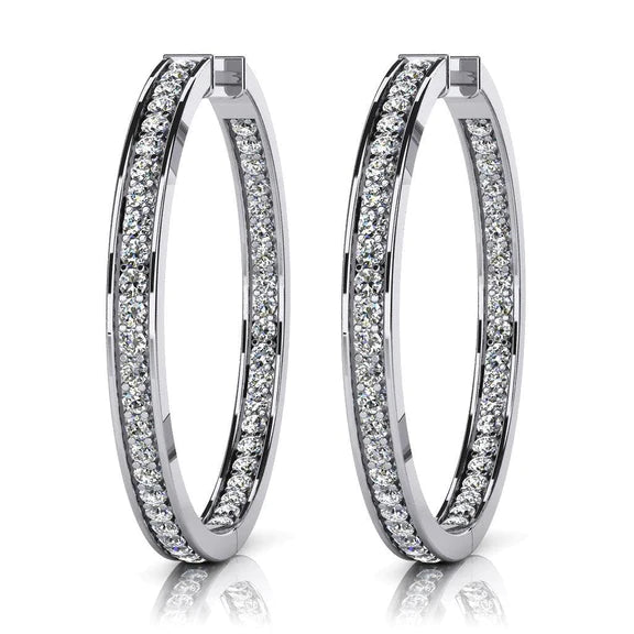 Boucles D'oreilles Créoles En Or Blanc Avec Réel Diamants De 5 Carats De Taille Brillante Etincelante