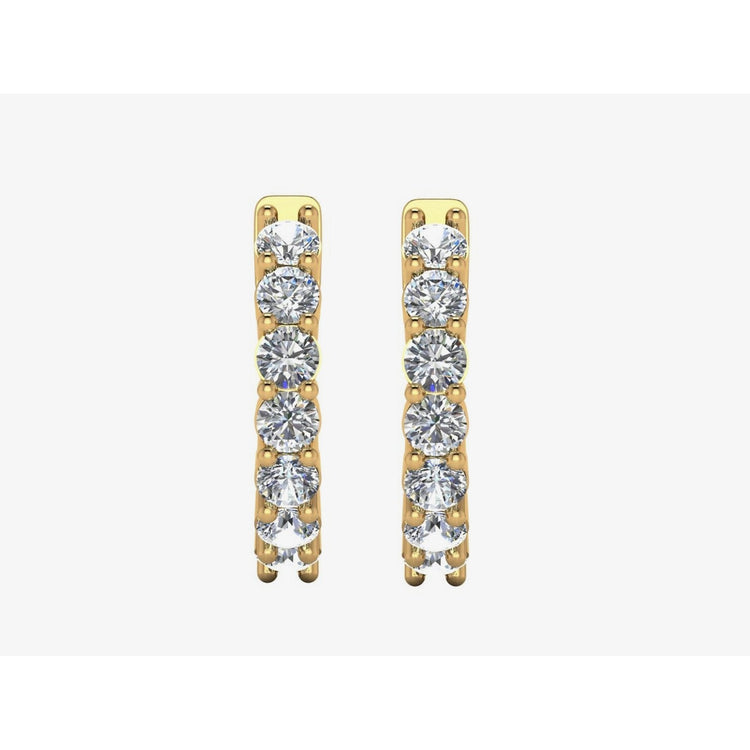 Boucles D'oreilles Créoles En Or Jaune Réel Diamants Ronds Griffe 0.75 Pouces 2.10 Carats