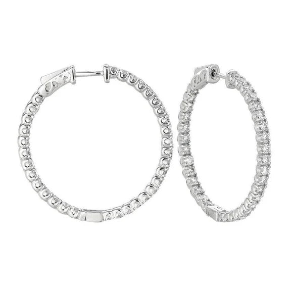 Boucles D'oreilles Créoles En Réel Diamants Brillants Ronds De 3,25 Carats WG 14K