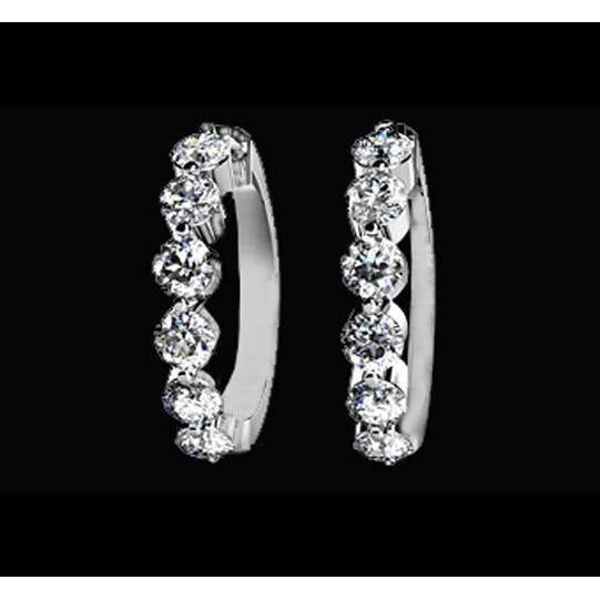 Boucles D'oreilles Créoles En Réel Diamants De 3 Carats Pour Femmes En Or Blanc Massif