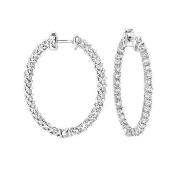 Boucles D'oreilles Créoles Femme Réel Diamants Coupe Ronde Etincelante De 4.50 Cts Or Blanc