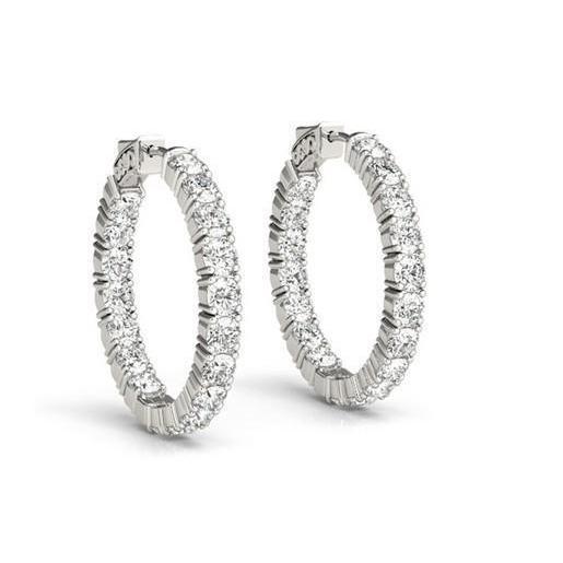 Boucles D'oreilles Créoles Femme Réel Diamants Taille Brillant De 5.40 Cts Or Blanc 14K
