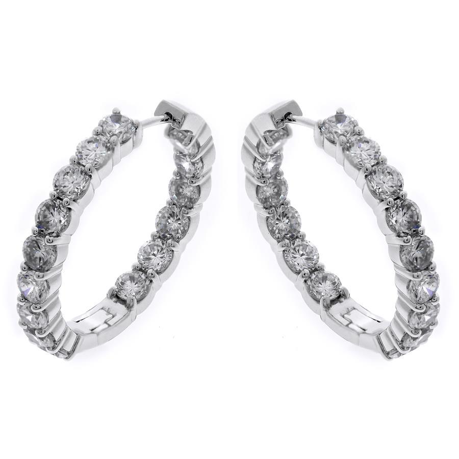 Boucles D'oreilles Créoles Naturel Diamants Ronds Etincelants De 5.10 Carats En Or Blanc 14K