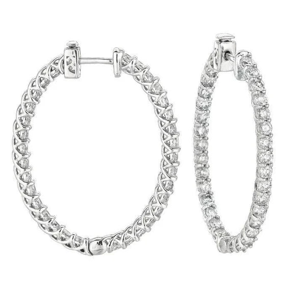 Boucles D'oreilles Créoles Ovales A 7 Pointes De 4,52 Carats Réel Diamant14K Blanc