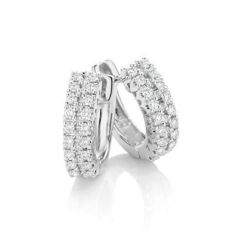 Boucles D'oreilles Créoles Pour Dame En Or Blanc 14K Avec 3,10 Carats De Véritable Diamants De Taille ronde