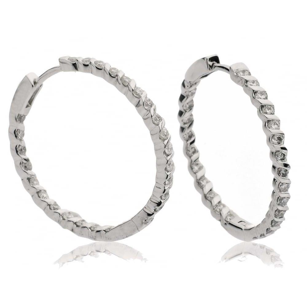 Boucles D'oreilles Créoles Pour Dame En Or Blanc 14K Avec Naturel Diamants Taille Brillant De 3,00 Carats