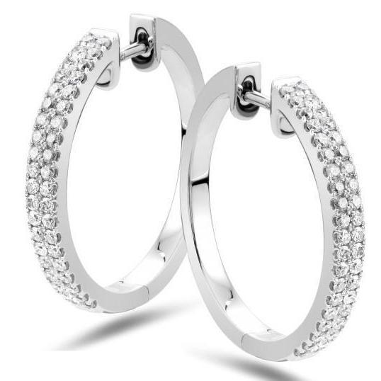 Boucles D'oreilles Créoles Pour Dames En Or Blanc 14K 4.40 Carats Serties De Véritable Diamants