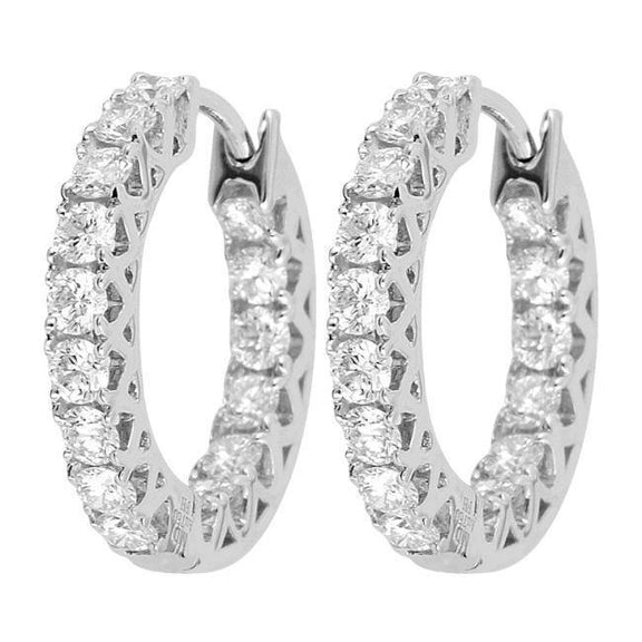 Boucles D'oreilles Créoles Pour Femme Avec Réel Diamants Ronds De 3.20 Ct A L'envers Or Blanc