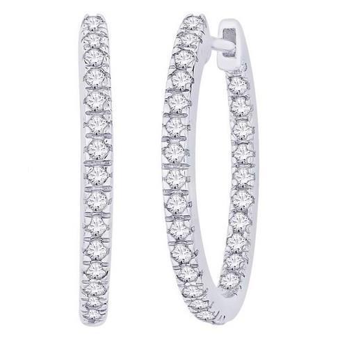 Boucles D'oreilles Créoles Pour Femme Avec Réel Diamants Ronds F Vvs1 4.50 Ct En Or Blanc 14K