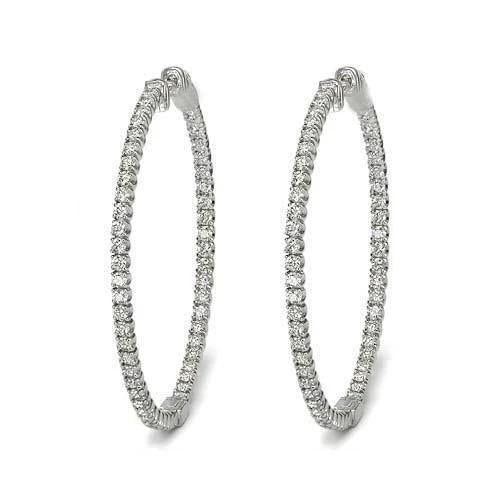 Boucles D'oreilles Créoles Pour Femme Sertie De Griffes 5,50 Carats De Réel Diamants Or Blanc 14K