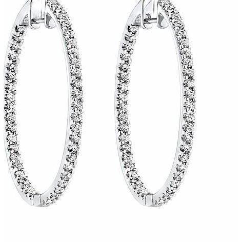 Boucles D'oreilles Créoles Pour Femmes Avec Naturel Diamants Etincelants De Coupe Ronde De 3,60 Carats En Or Blanc