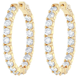 Boucles D'oreilles Créoles Réel Diamants Scintillants 4.68 Carats En Or Jaune 14K