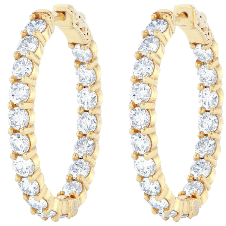 Boucles D'oreilles Créoles Réel Diamants Scintillants 4.68 Carats En Or Jaune 14K