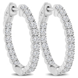 Boucles D'oreilles Créoles Rondes Réel Diamants Taille Brillant De 5.60 Ct Pour Femmes Or Blanc