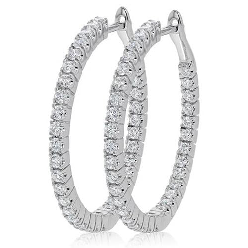 Boucles D'oreilles Créoles Rondes Taille Brillant 4.90 Carats Véritable Diamants Dame or 14K