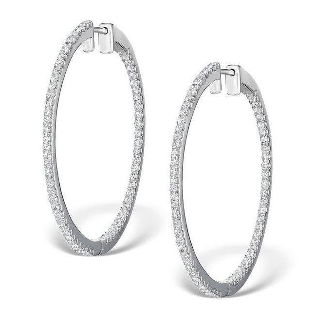 Boucles D'oreilles Créoles Rondes Véritable Diamants Taille Brillant 4.10 Carats Femme Or