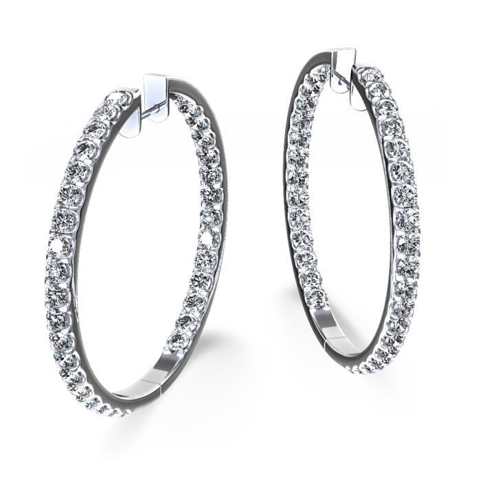 Boucles D'oreilles Créoles Véritable Diamants Etincelants Sertis De Griffes De 5.50 Ct En Or Blanc 14K