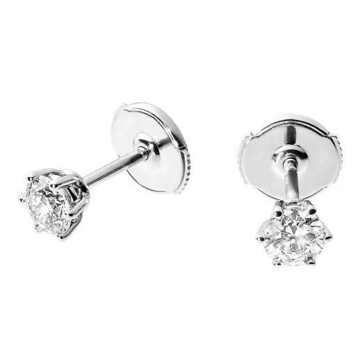 Boucles D'oreilles Dames Diamants Coupe Ronde Sertie Six Griffes 2 Carats Or Blanc