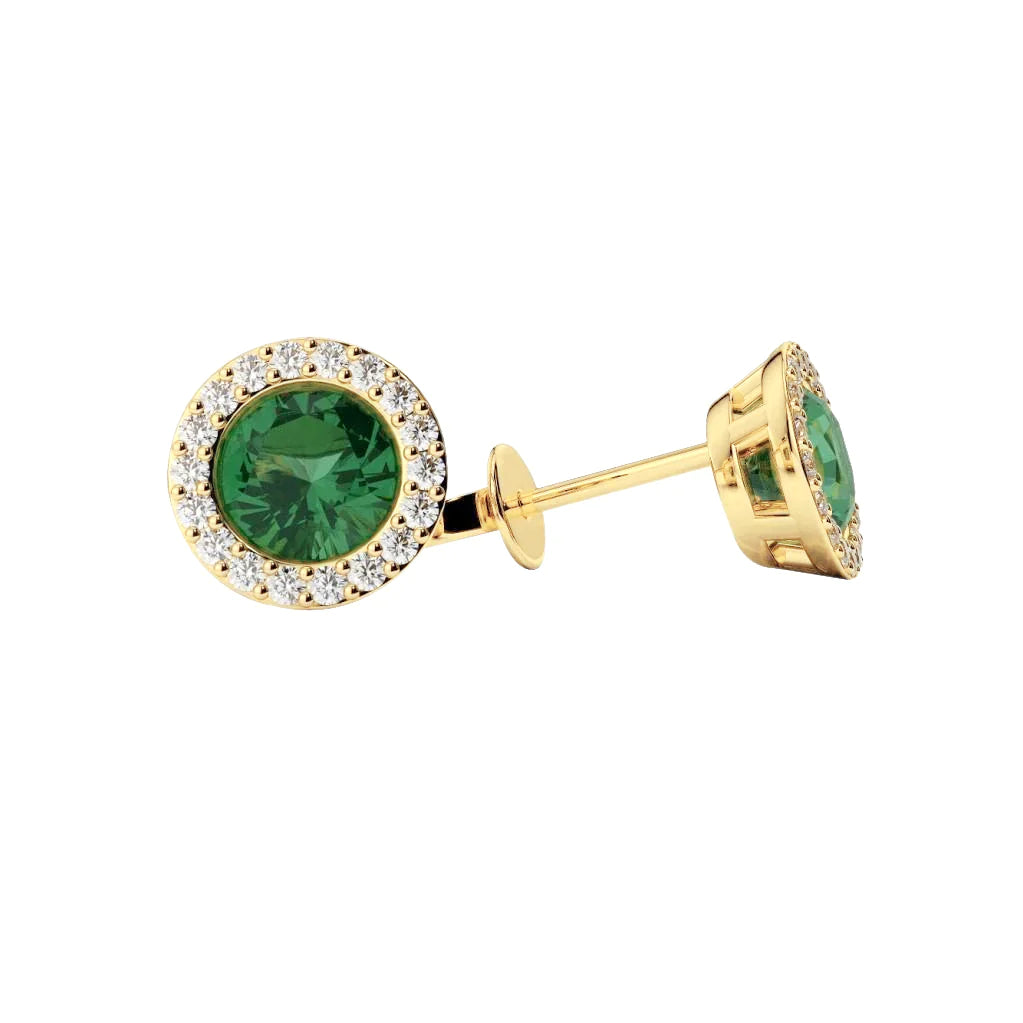 Boucles D'oreilles Émeraude Vert Colombienne Avec Diamants Or Jaune 5.20 Ct