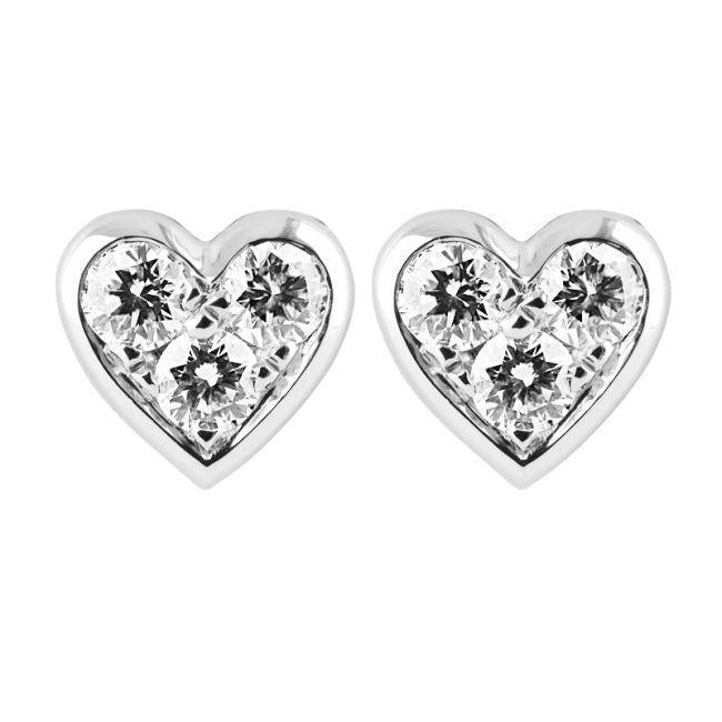 Boucles D'oreilles En Forme De Cœur En Or Blanc 2.10 Ct Avec Véritable Diamants Coupe Ronde 14K