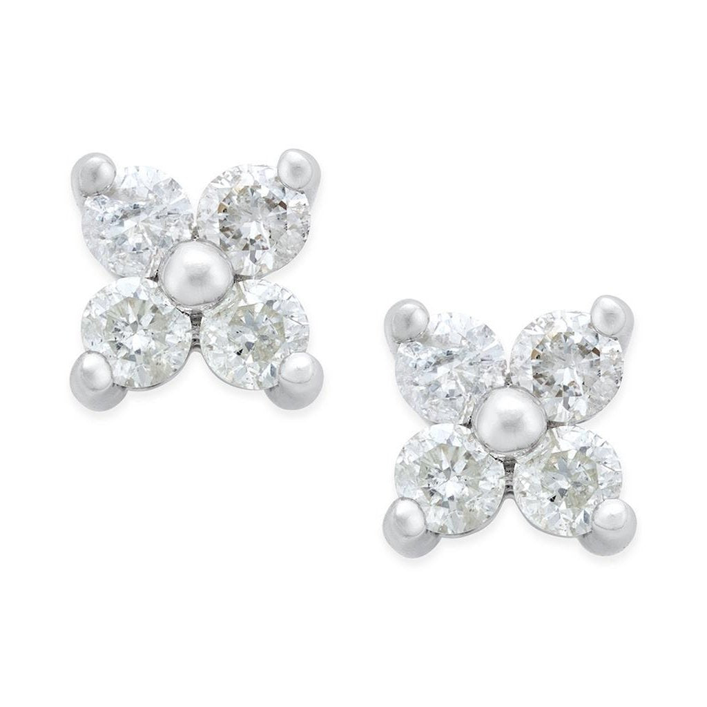 Boucles D'oreilles En Forme De Fleur Avec Réel Diamants Taillés Ronds 2.80 Ct En Or Blanc 14K