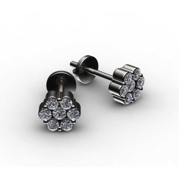 Boucles D'oreilles En Forme De Fleur De Véritable Diamant Rond De 2.10 Ct