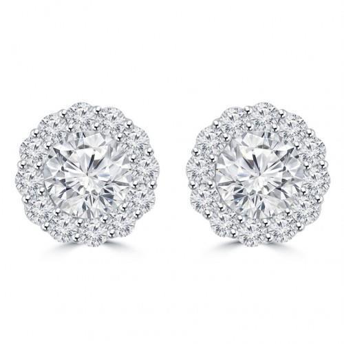 Boucles D'oreilles En Or Blanc 14 Carats Pour Dames Avec Réel Diamants Coupe Ronde 4 Carats