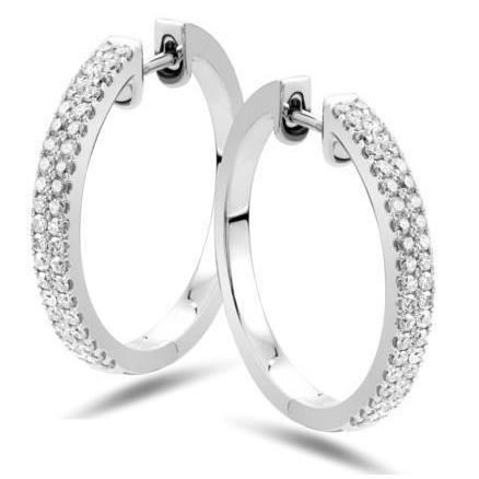 Boucles D'oreilles En Or Blanc 14 Carats Pour Femme Avec Véritable Diamants Taille Brillant 3,20 Carats.