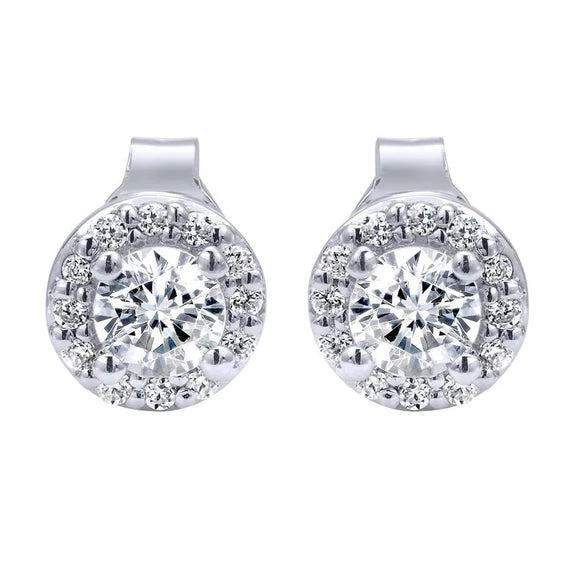 Boucles D'oreilles En Or Blanc 14 Carats Serties De Réel Diamants 3.70 Carats Et Halo