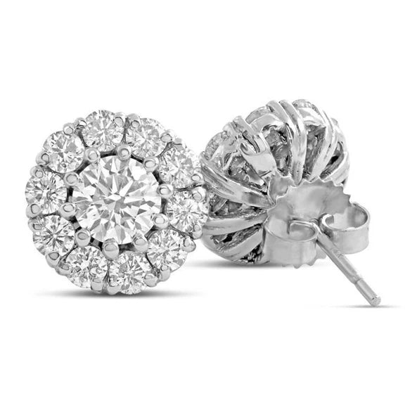 Boucles D'oreilles En Or Blanc 14K 3.40 Carats Et Réel Diamants Ronds Pour Dames. Ensemble Halo