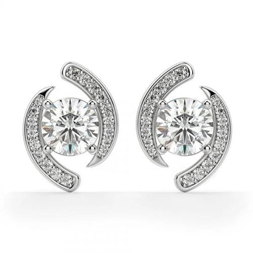 Boucles D'oreilles En Or Blanc 14K Avec Réel Diamants Coupe Ronde Pour Femmes De 1.90 Ct