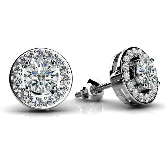 Boucles D'oreilles En Or Blanc 14K Pavées De Réel Diamants Ronds de 5.70 Cts Au Centre